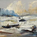 J.P. Rooney, The Men of Achill, oil on board
