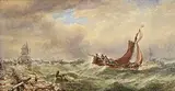 Edwin Hayes, Fishing Barges in Rough Seas, watercolour on paper