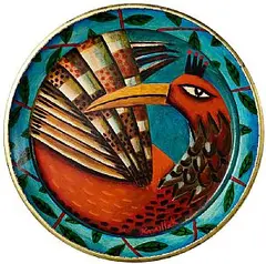 Bird of Paradise by Graham Knuttel, acrylic on ceramic plate, sold Sep 2025