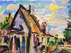 Brian MacMahon, The Thatch Roof Cottage, oil on canvas