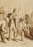 Erskine Nicol, An Irish Emigrant, Jim Blake Landing in Liverpool, ink and wash on paper