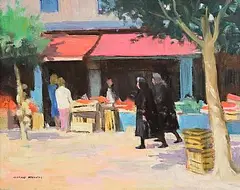 Gerald J. Bruen, The Fruit Market, Rhodes, oil on canvas