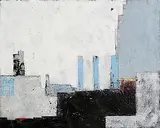 Michael Hales, Lost Cities, Stone and Charcoal, encaustic oil and gold leaf on canvas, mounted on board