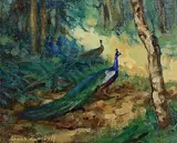 James English, Peacocks, oil on board