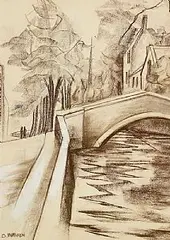 Barbara Warren, The Old Bridge, charcoal on paper