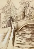 Barbara Warren, The Old Bridge, charcoal on paper