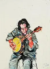 John B. Vallely, Paul Meehan Playing Banjo, oil on canvas