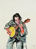 John B. Vallely, Paul Meehan Playing Banjo, oil on canvas