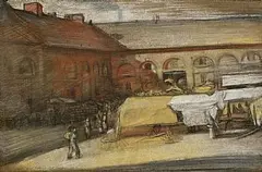 William Orpen, Market Place at Cany, mixed media