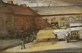 William Orpen, Market Place at Cany, mixed media