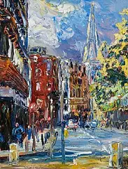 Liam O'Neill, Nassau Street Lower Towards Suffolk Street, Dublin, oil on canvas