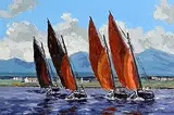 Ivan Sutton, Galway Hookers, Roundstone Bay, Co. Galway, oil on canvas board