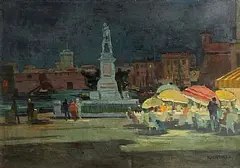Renato Natali, At The Four Moors, Livorno, oil on board