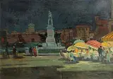 Renato Natali, At The Four Moors, Livorno, oil on board