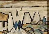 Markey Robinson, Shawlies Watching the Boats, gouache on board