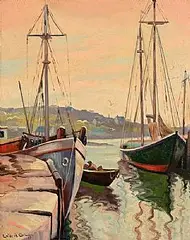 Gloucester Harbour by Emile Albert Gruppe, oil on board, sold Jul 2025