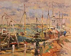 Liam Treacy, Evening Glow, Skerries Harbour, oil on canvas