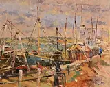 Liam Treacy, Evening Glow, Skerries Harbour, oil on canvas