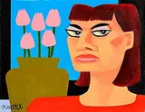 Flowers From Who? by Graham Knuttel, oil on canvas, sold Jul 2025