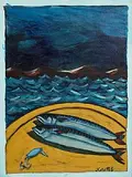 Graham Knuttel, Two Mackerel, acrylic on paper