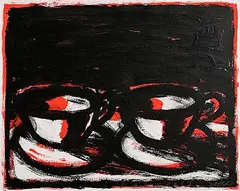 Still Life, Two Cups by Neil Shawcross, 2004, acrylic on paper, sold Jul 2025
