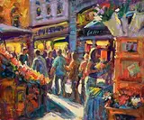 Norman Teeling, Flower Sellers, Grafton Street, oil on board