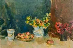 Stella Steyn, Still Life - Fruit and Flowers, oil on canvas laid on board