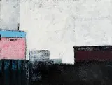 Michael Hales, Lost Cities, Maroon and Marble, 2025, encaustic and oils on canvas laid on board