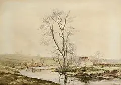 Frank Egginton, Cottage at Bend of Ballinderry River, Co. Tyrone, watercolour on paper