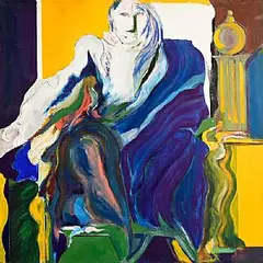 Noel Sheridan, Demeter in Blue Cloak, after Poussin, oil on board with graphite