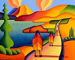 Pilgrimage with 5 figures by Alan Kenny, acrylic on canvas, sold Jul 2025