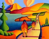 Alan Kenny, Pilgrimage with 5 figures, acrylic on canvas