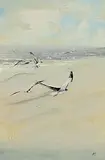 Paula McKinney, Gulls in Flight, oil on board