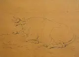 Eugène Verboeckhoven, Resting Bull, 1857, pencil on paper