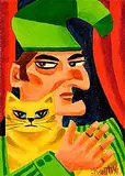 Punch with Cat by Graham Knuttel, oil on canvas, sold Jun 2025