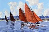 Ivan Sutton, Galway Hookers, Roundstone Bay, Co. Galway, oil on board