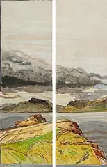 Brian Bourke Hrha Irish, Ballinskelligs Bay, 2001, mixed media on paper - diptych