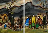 Markey Robinson, Gypsy Encampment, gouache on board - diptych