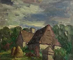 The Farmstead by Peter Collis, oil on board, sold Jun 2025