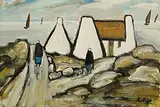 Markey Robinson, Shawlies by the Shore, gouache on board