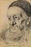 Henry Jones Thaddeus, Study of Sir Richard Owen, 1888, charcoal on paper
