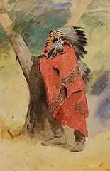 Henry Jones Thaddeus, Native American in Headdress, pencil and watercolour heightened with white on paper