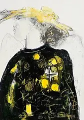 Christine Bowen, Bad Hare Day, mixed media on paper
