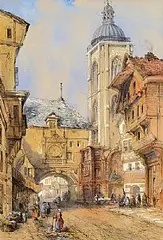 Thomas R. Coleman, La Rue de la Grosse Horloge, Rouen, watercolour on paper