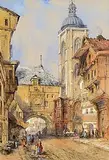 Thomas R. Coleman, La Rue de la Grosse Horloge, Rouen, watercolour on paper