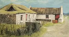 Charles Oakley, Old Cottages, oil on canvas