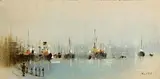 Anthony Robert Klitz, Ships in Harbour, oil on canvas