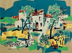 Desmond Carrick, Meditterean Village, 1960, gouache on paper