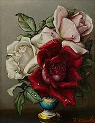 Irene Klestova, Arrangement of Roses, oil on board