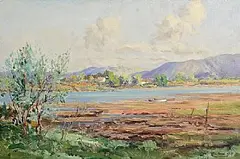 Rowland Hill, Boats in the Estuary, oil on canvas